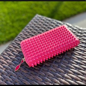 Christian Louboutin Pink Panettone Leather Spikes Long Zip Wallet